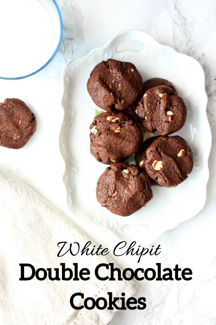 Treat yourself. Come on. You deserve it. Get yourself a big tall glass of milk and settle in with a good book and a plateful of these crispy chocolate chocolate cookies with white chipits.